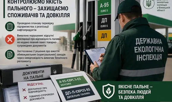 Держекоінспекція виявила порушення на АЗС на Вінниччині